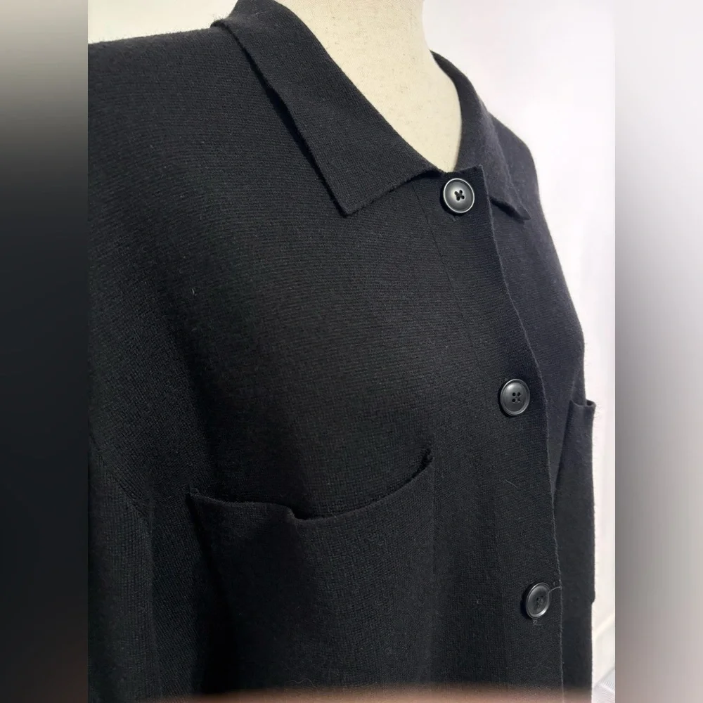 NWT Quince Eco-Knit Milano Stitch Oversized Shirt Jacket Black Sz M - Picture 3 of 6